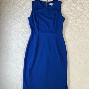 Calvin Klein Women’s Blue Sheath Dress Size 4 Sleeveless Stretch Career (G32)